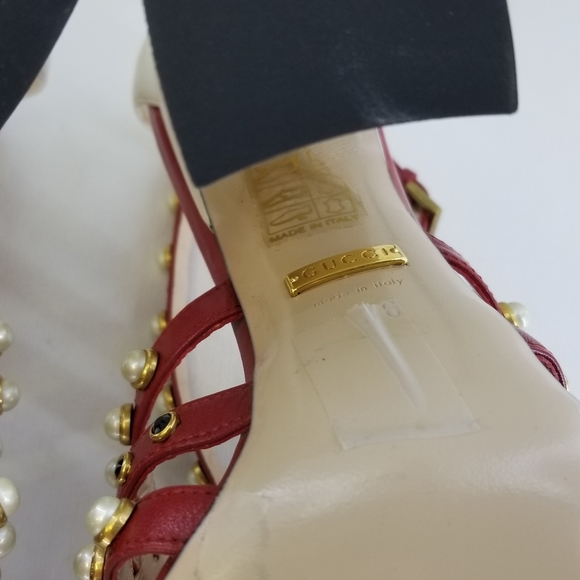 Gucci Tracy Red White Embellished Heels Sz 36 - Picture 9 of 16
